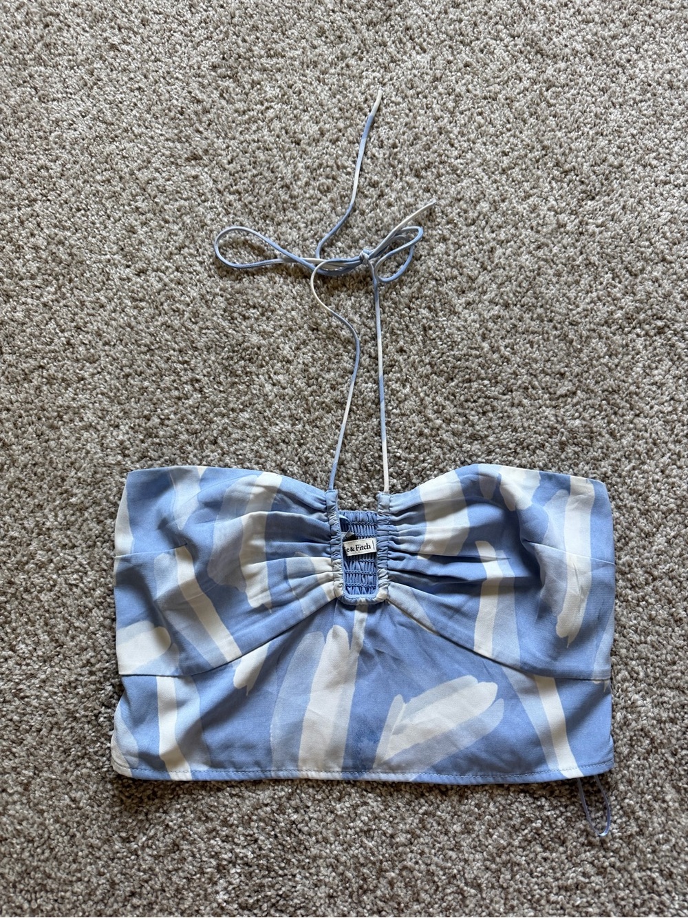 Abercrombie & Fitch Light Blue and White Bandeau Crop Top